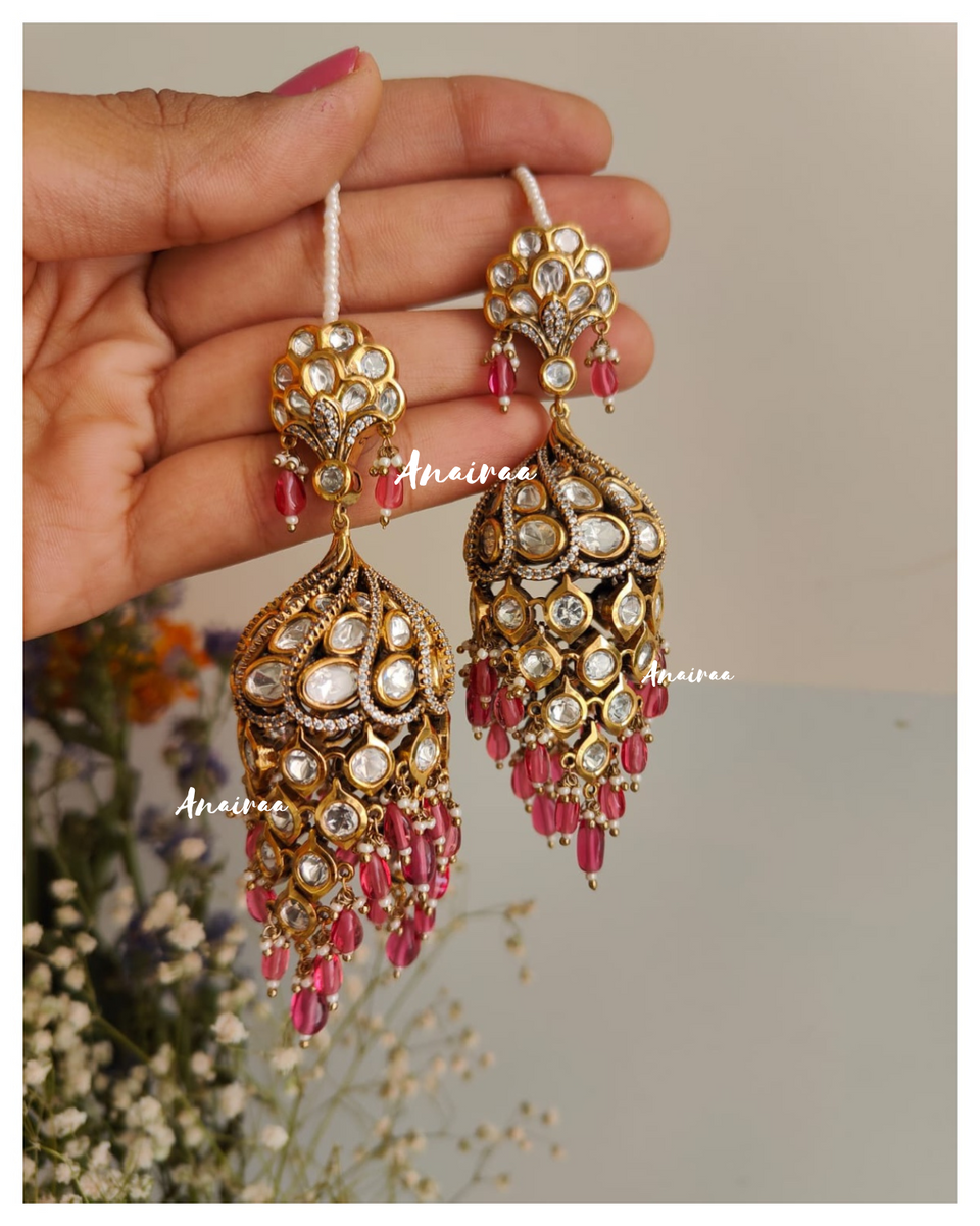 Aira Silver Polki Jhumkas