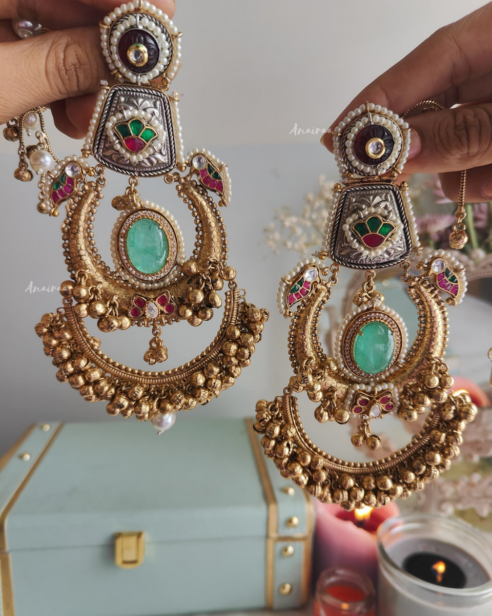 Green - Kiara Ghungroo Work Fabart Handmade Earrings main image 1