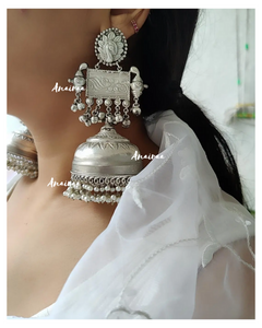 Naina Silver plated oversized jhumkas