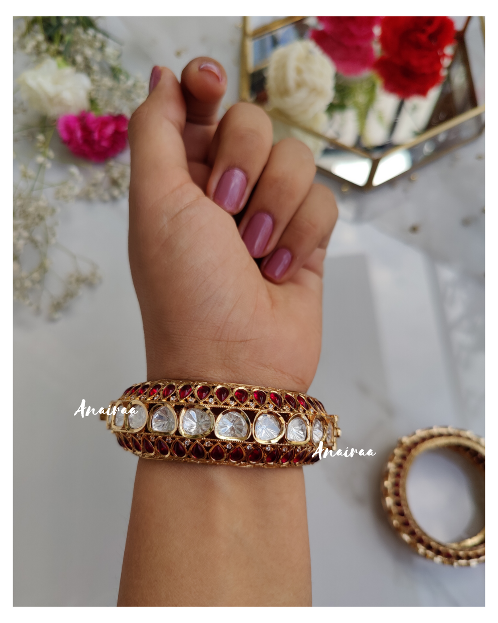 Polki ruby openable bangles