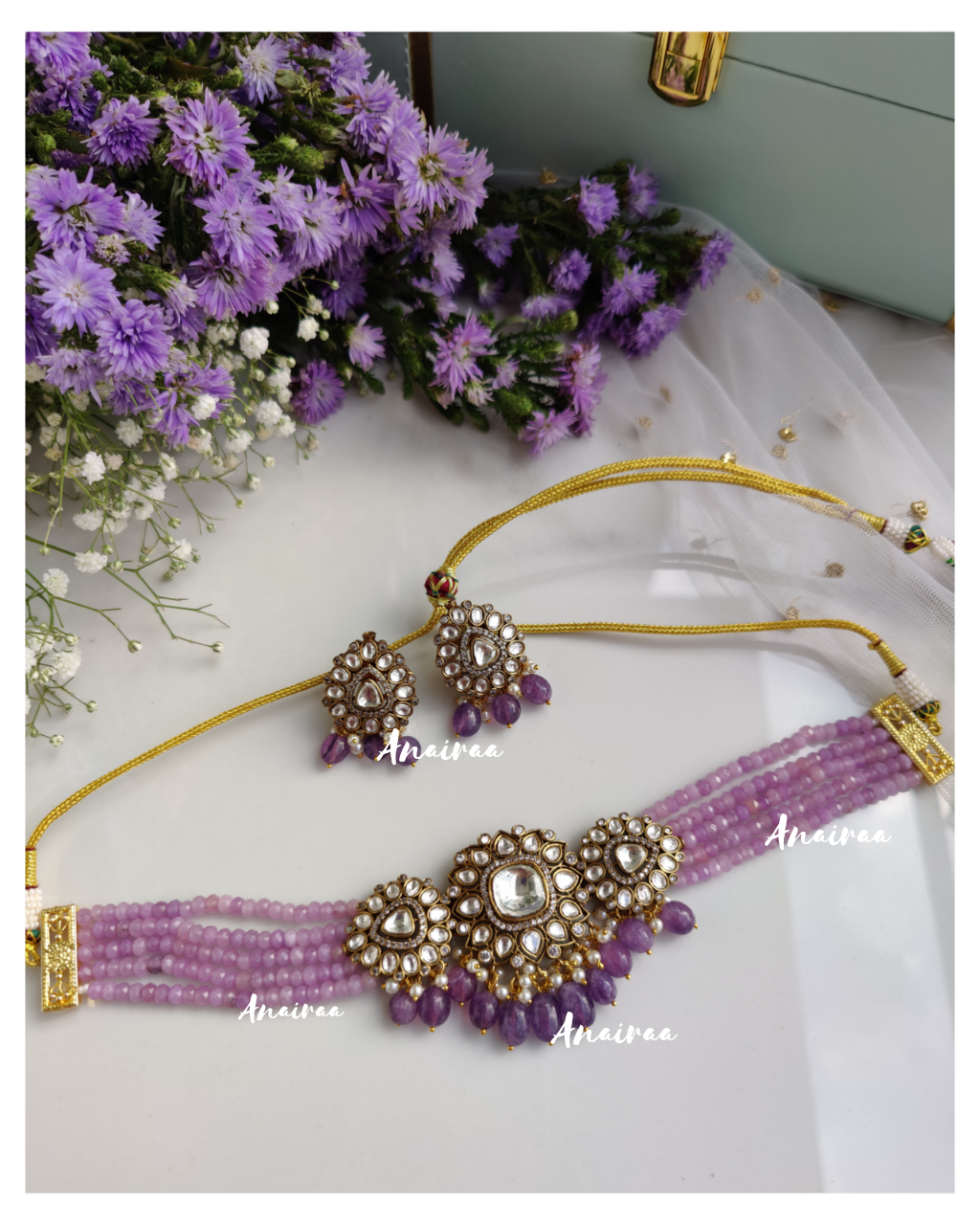 Purple polki choker set