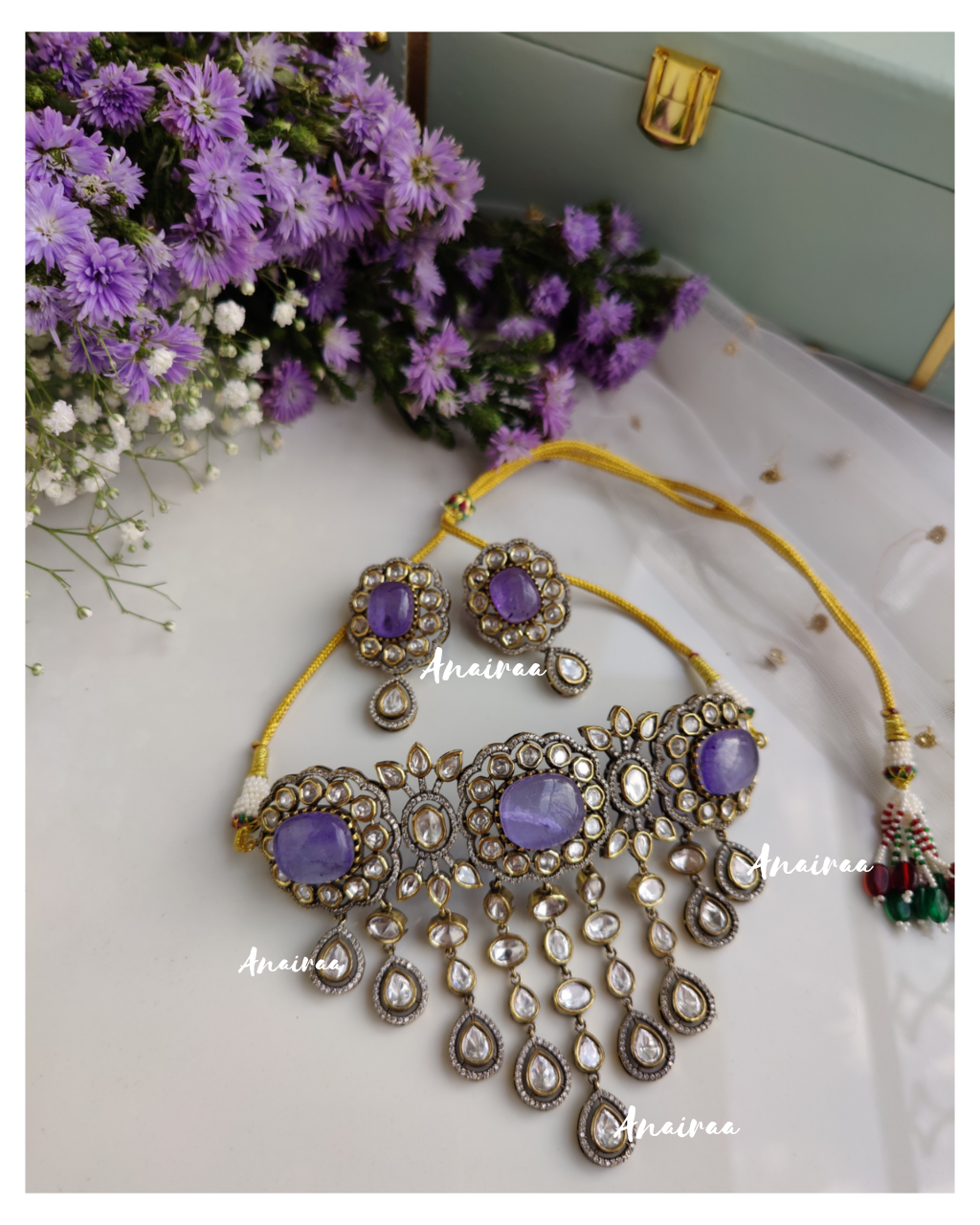 Purple polki doublet choker