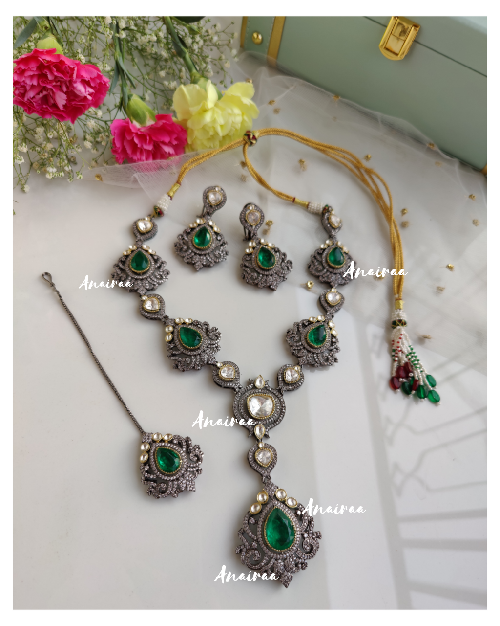 Polki Victorian doublet necklace set(without mangtikka)