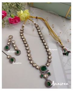 Polki emerald doublet long necklace