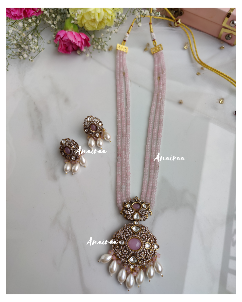 Long hot sale pink necklace