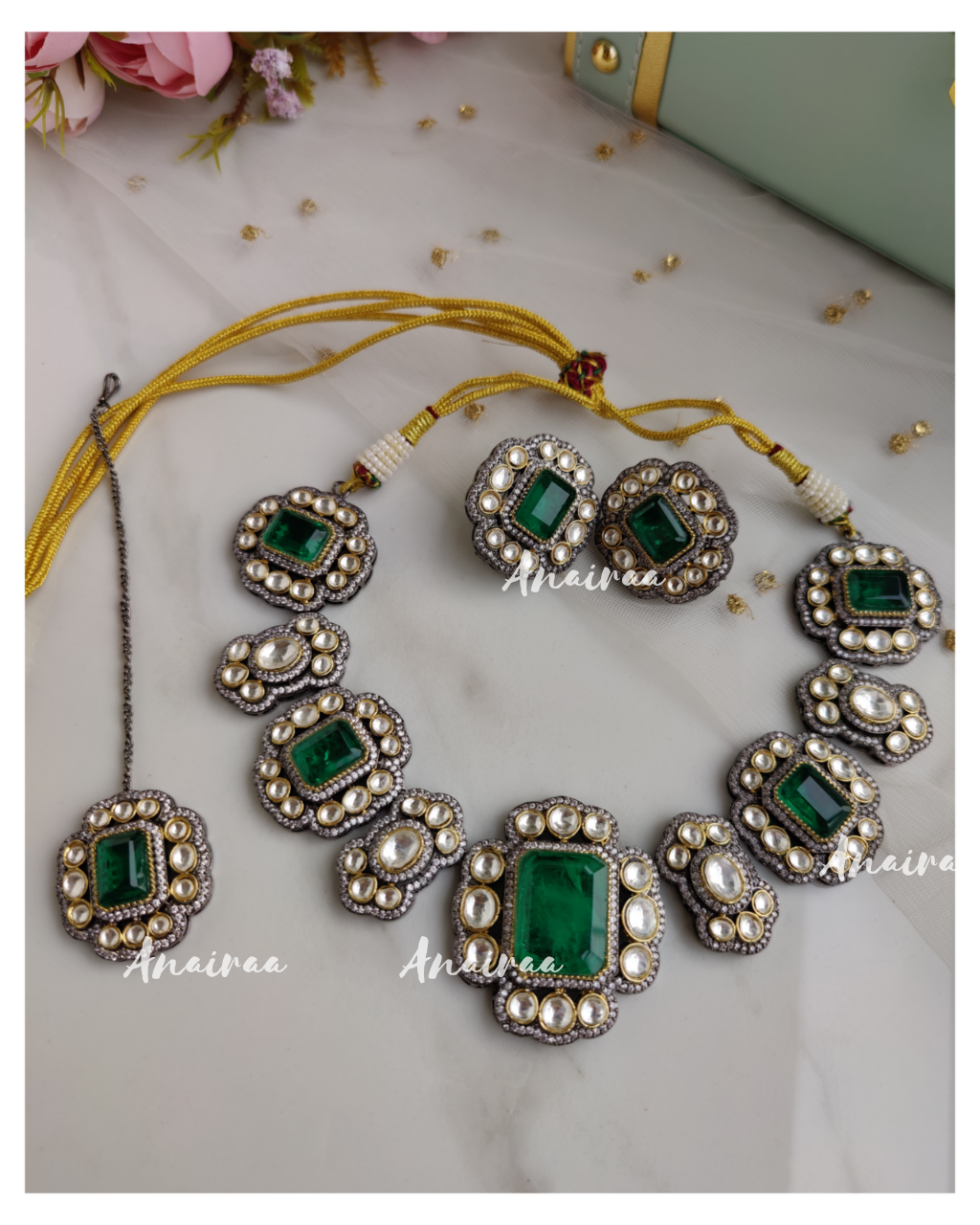 Polki emerald doublet set (Dispatch time 1-2 Weeks)