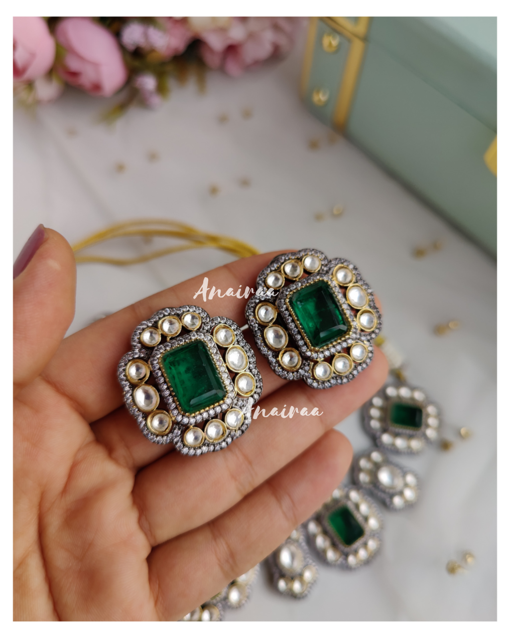 Polki emerald doublet set (Dispatch time 1-2 Weeks)