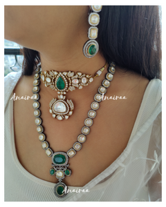 Emerald Polki choker with long necklace(dispatch time 2 to 3 weeks)