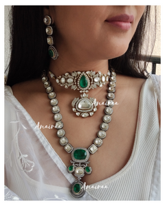 Emerald Polki choker with long necklace(dispatch time 2 to 3 weeks)