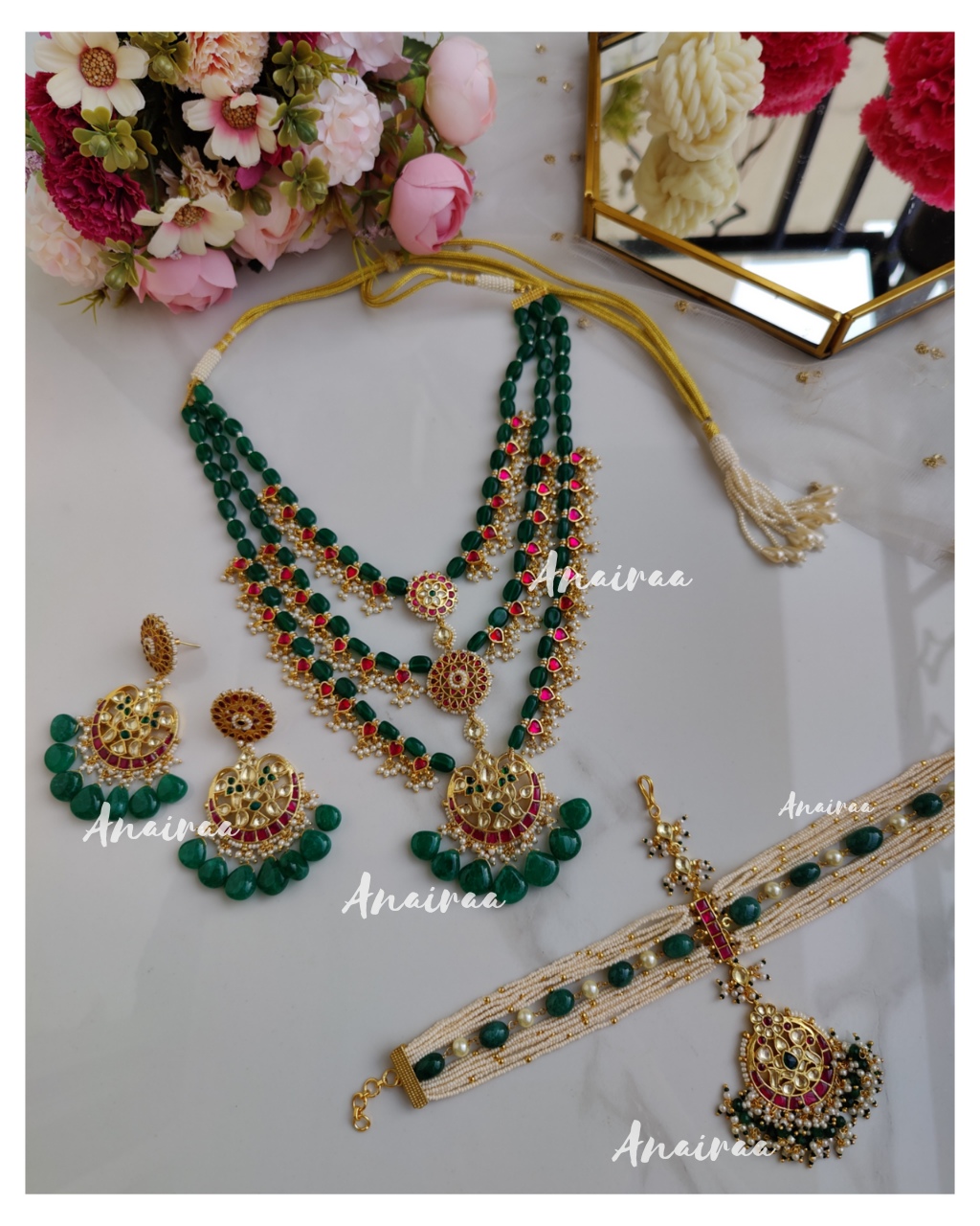 Paachi kundan 3 layer necklace set