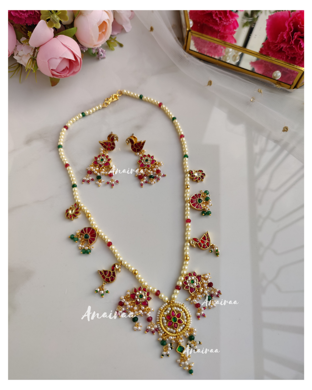 Paachi kundan long necklace set