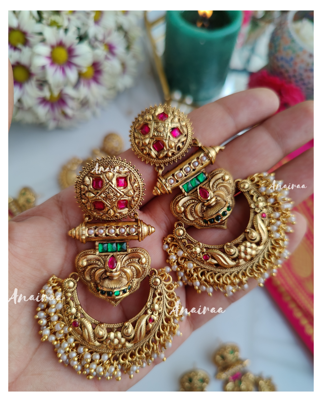 Antique finish chandbali earrings