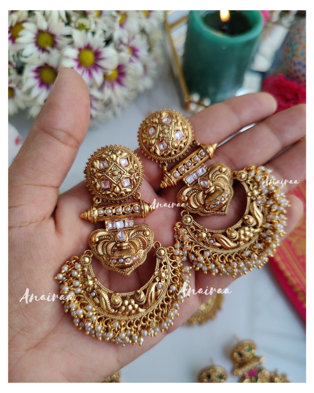 Antique finish chandbali earrings