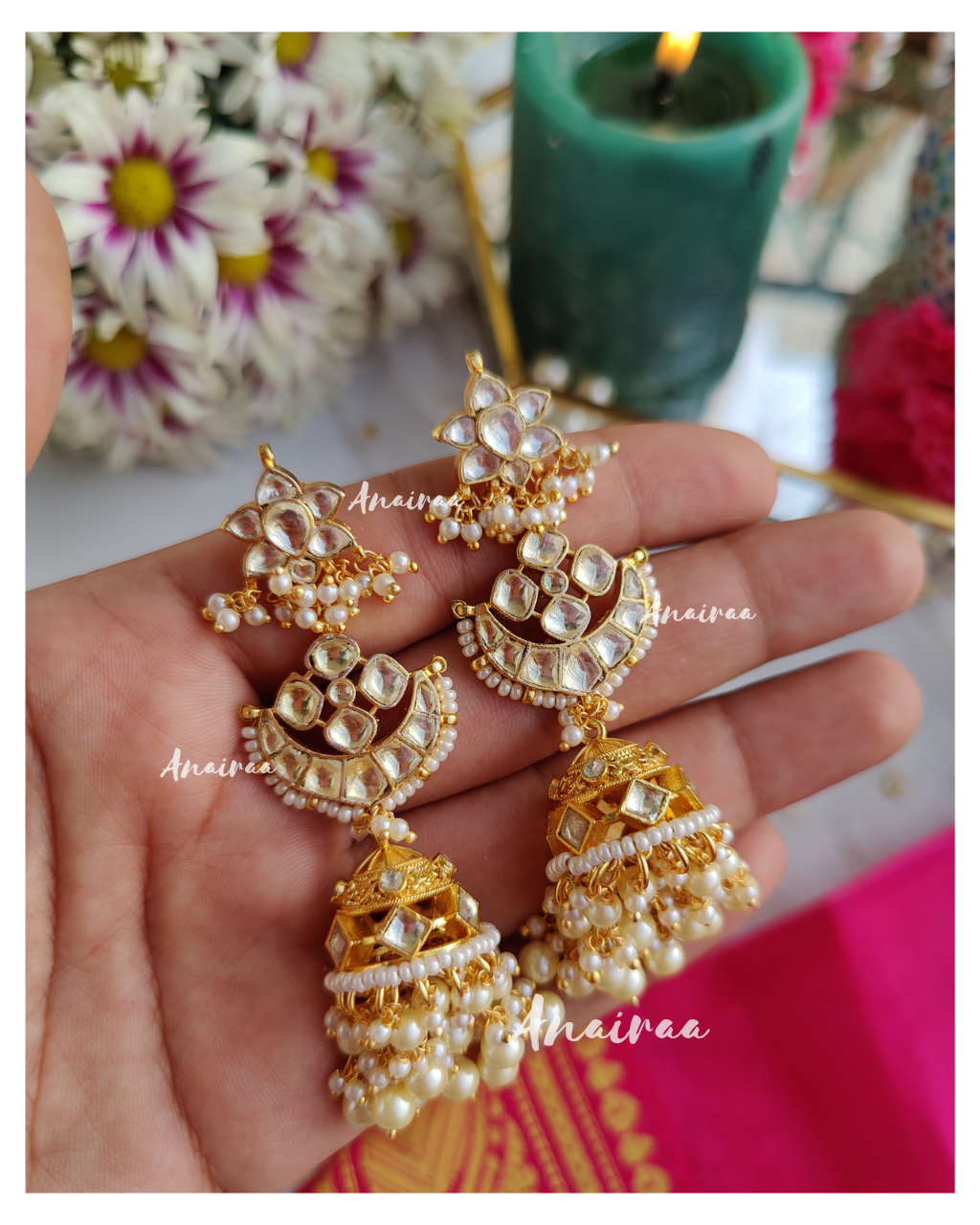 Gold kundan clearance jhumkas