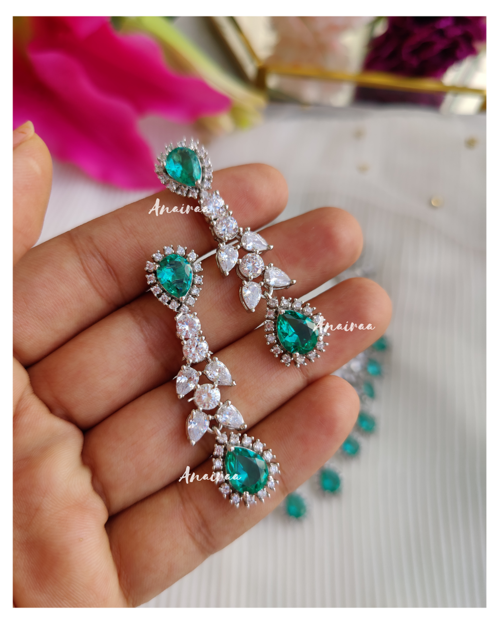 Indo western Green Diamond choker with Earrings Set
