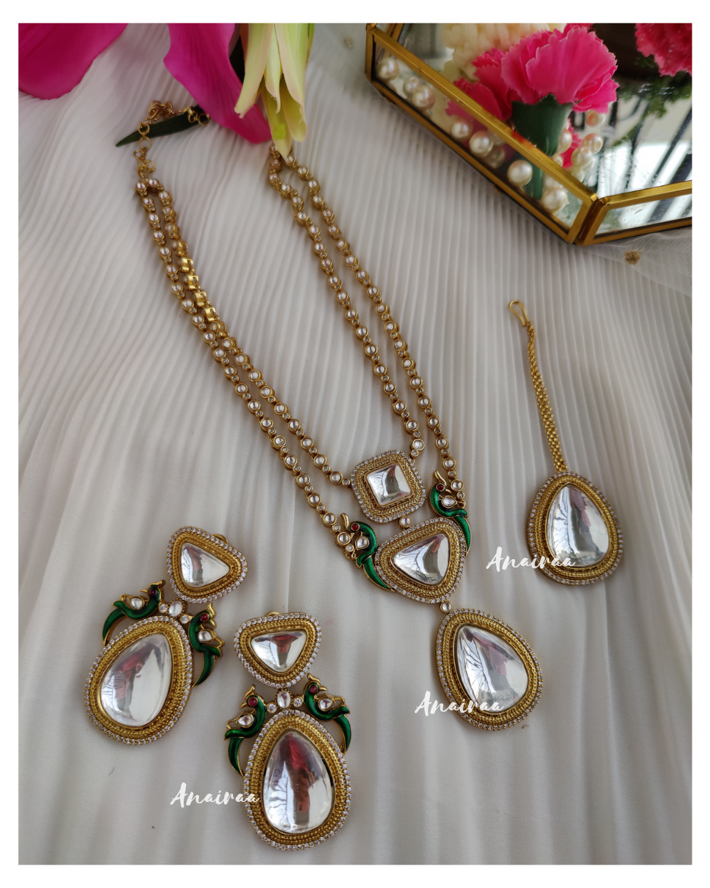 Polki necklace set with mangtikka and ring