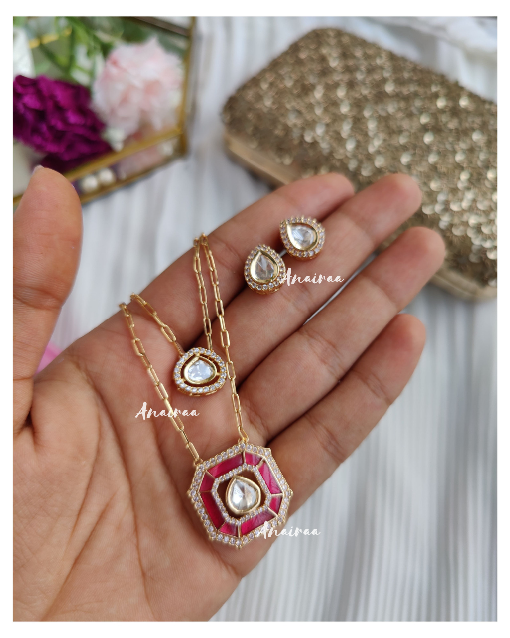 Ruby polki pendant set