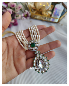 Polki emerald long necklace set(dispatch time 2 weeks)