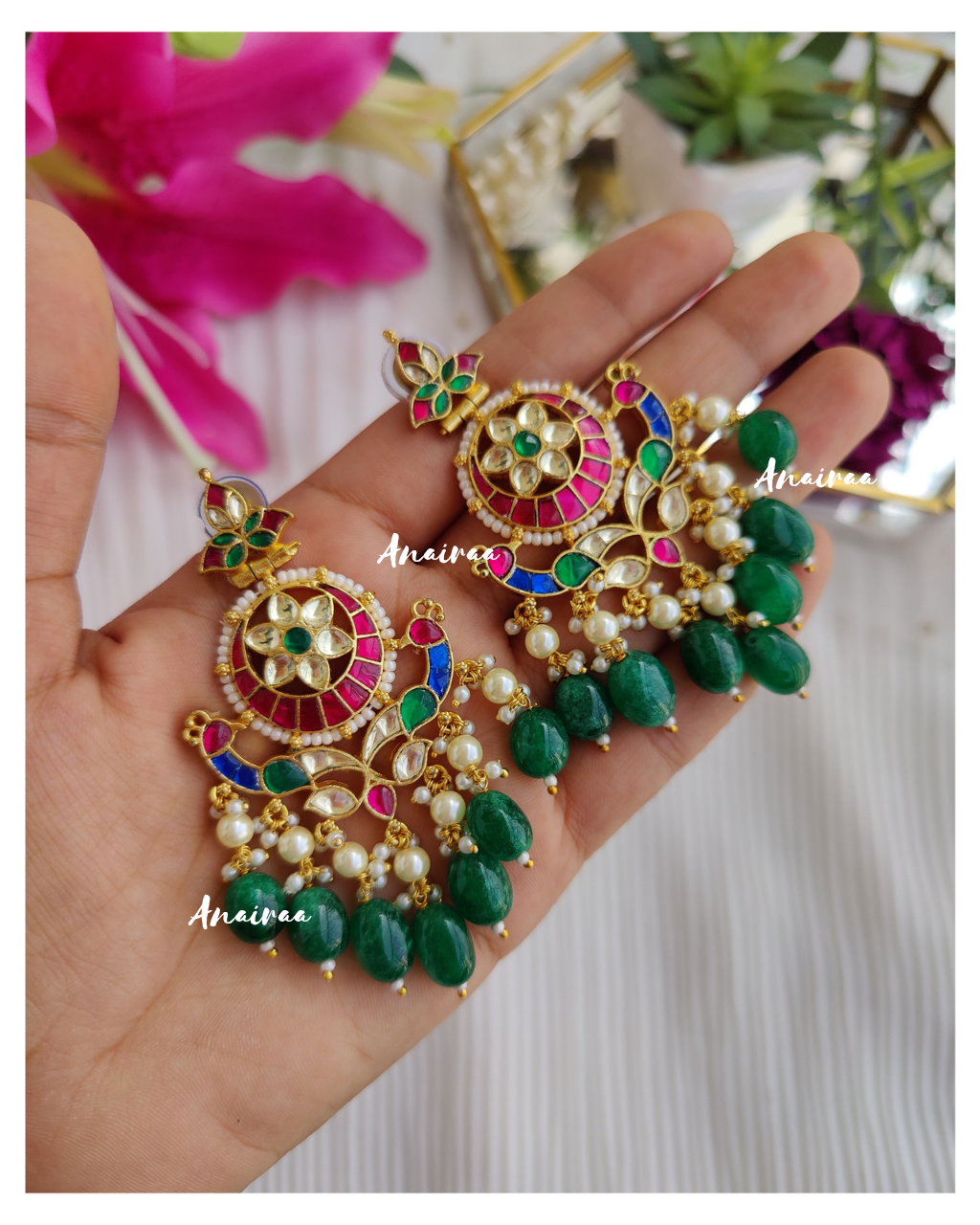 Paachi kundan peacock earrings