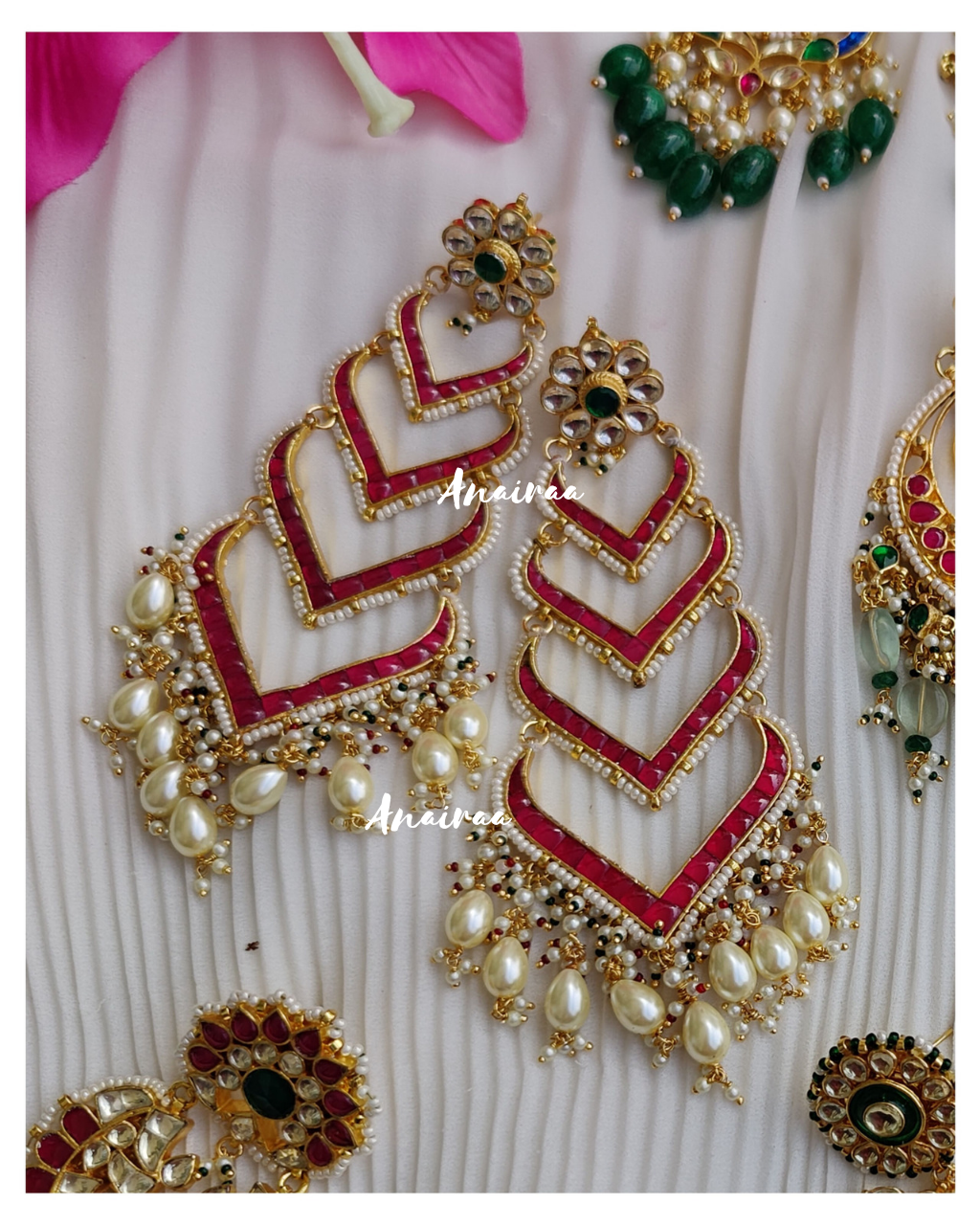 Ruby paachi kundan earrings