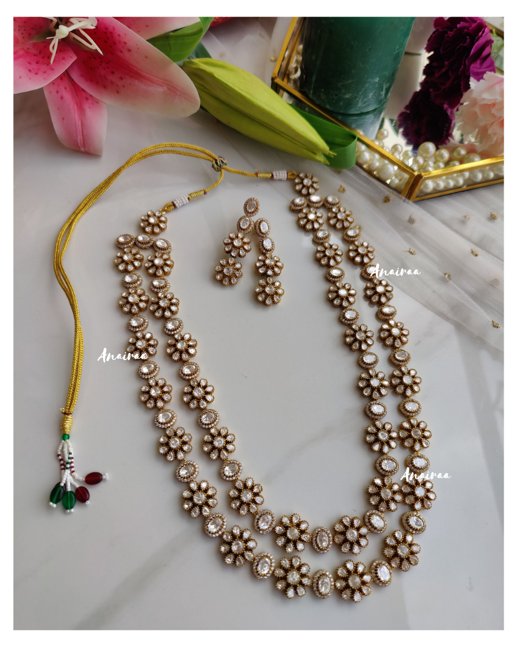 Polki double layer long necklace(dispatch time 4 to 5 weeks)