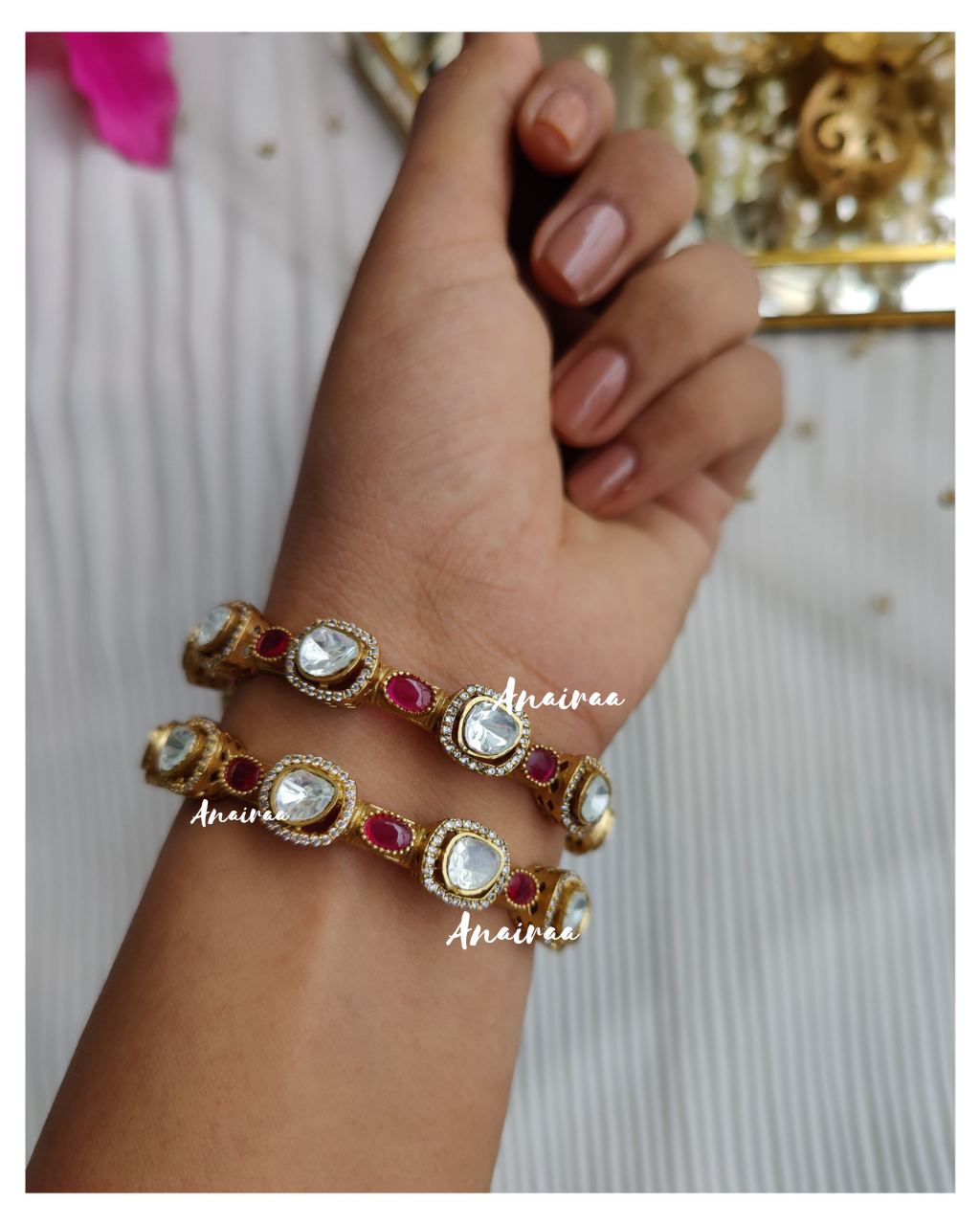 Polki ruby openable bangles