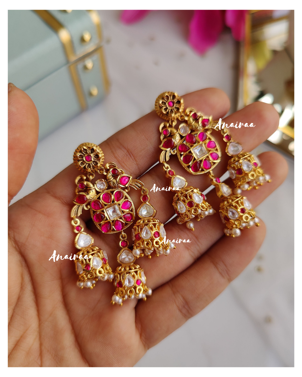 Antique ruby jhumki earrings