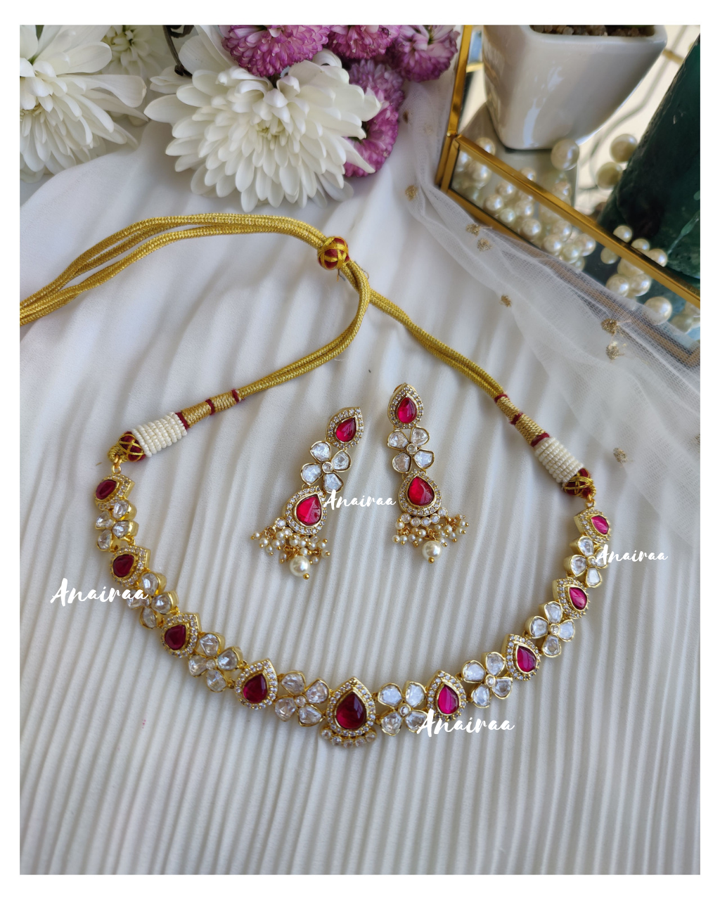 Ruby polki necklace set