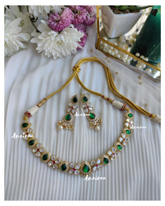 Emerald polki necklace set