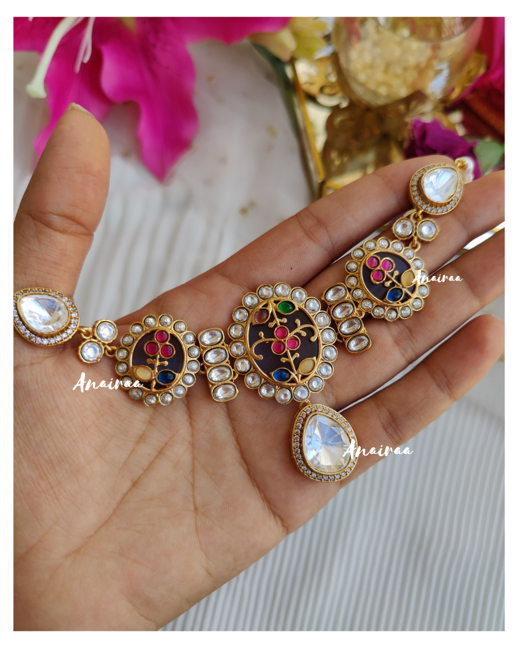 Ruhani polki navratan choker