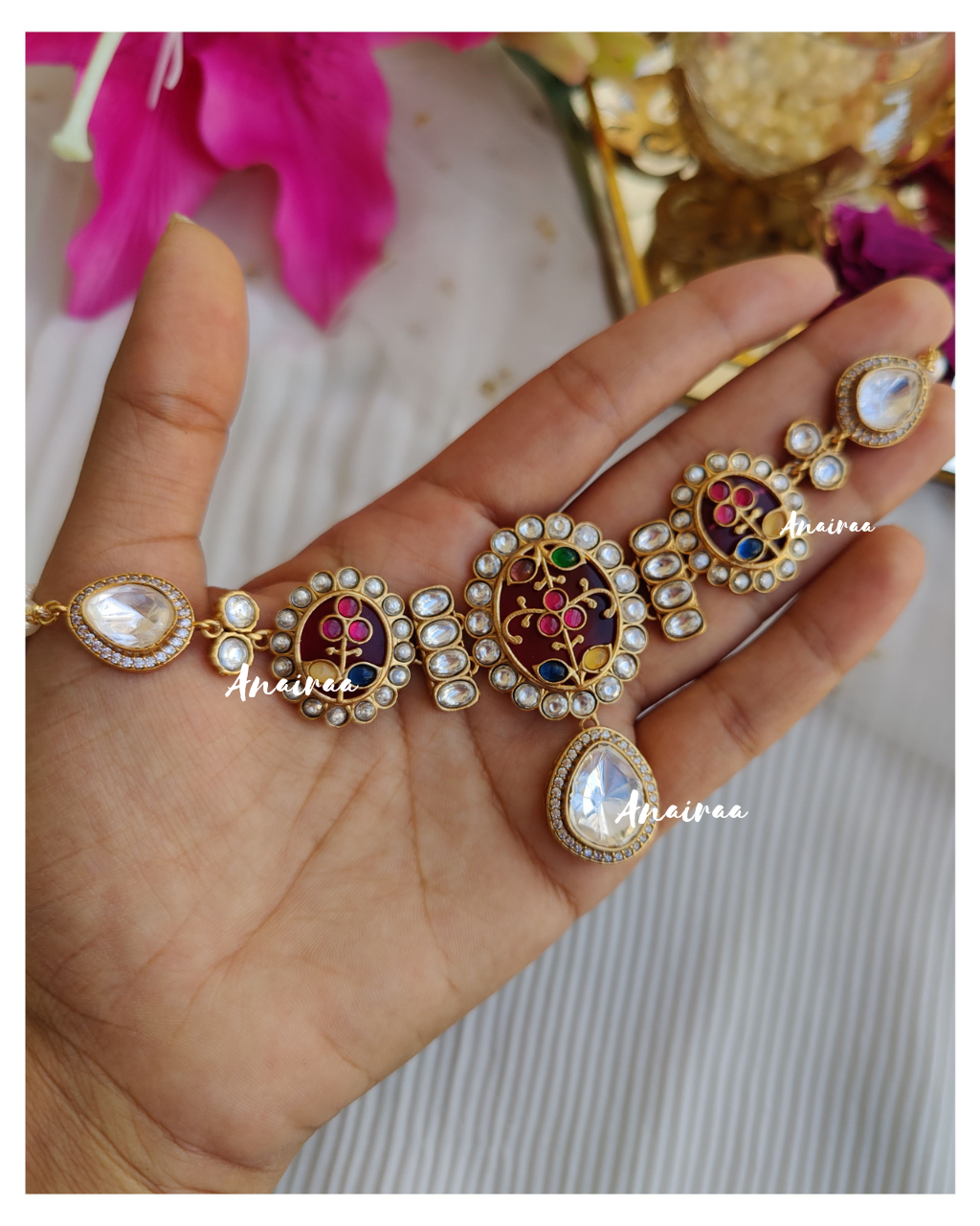 Ruhani polki navratan choker