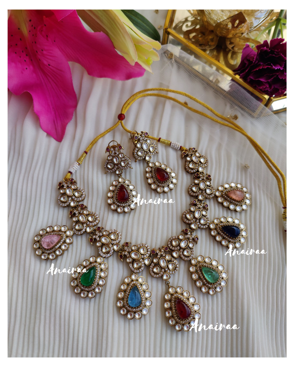 Navratan polki  victorina necklace set