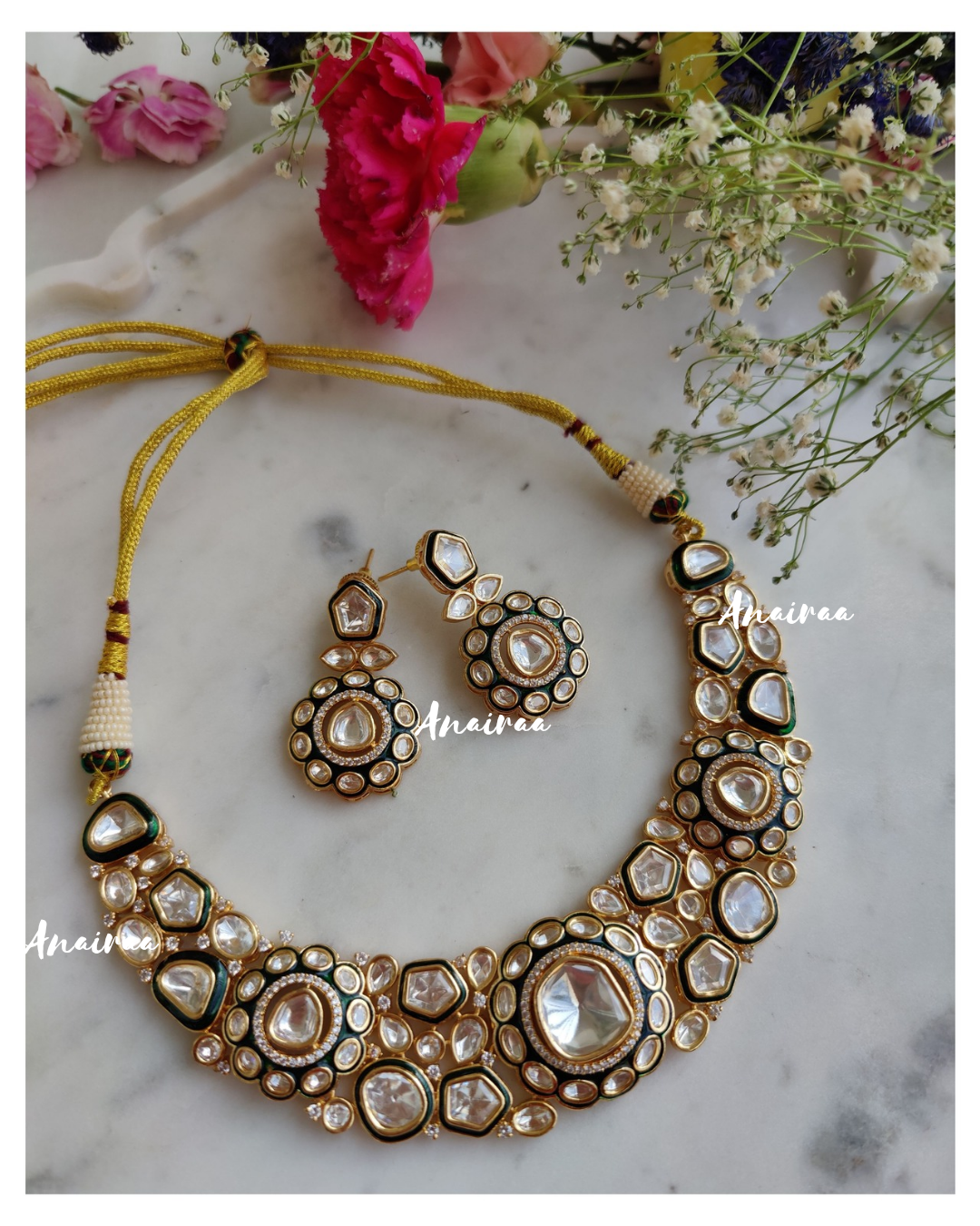 Polki meena necklace set