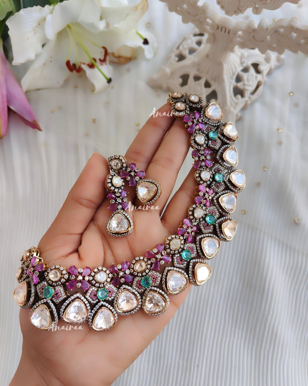 Emily Orchid Moissanite necklace set