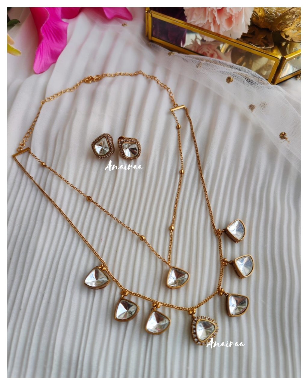 Double layer polki necklace sets