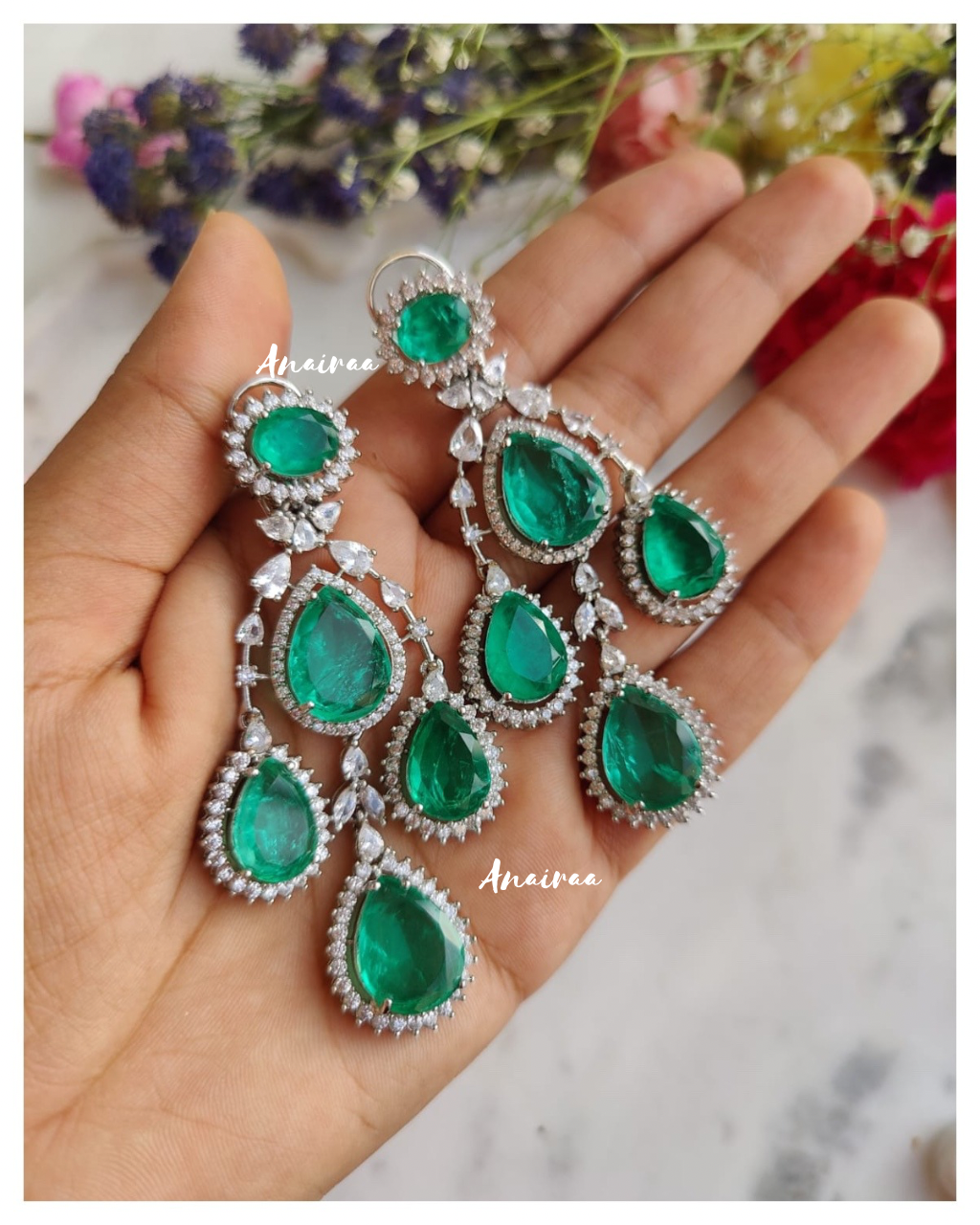 Emerald diamante earrings