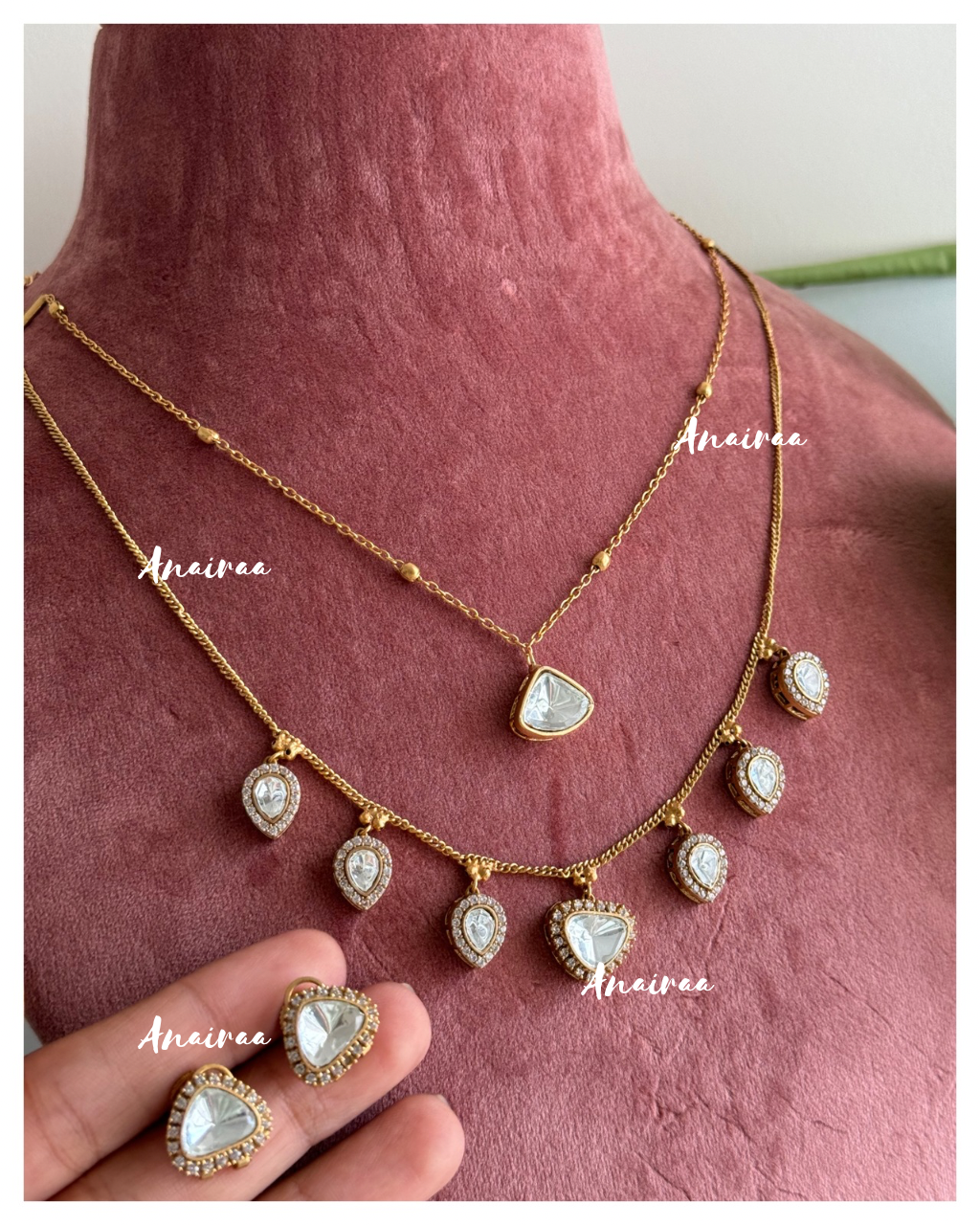 Double layer polki necklace sets