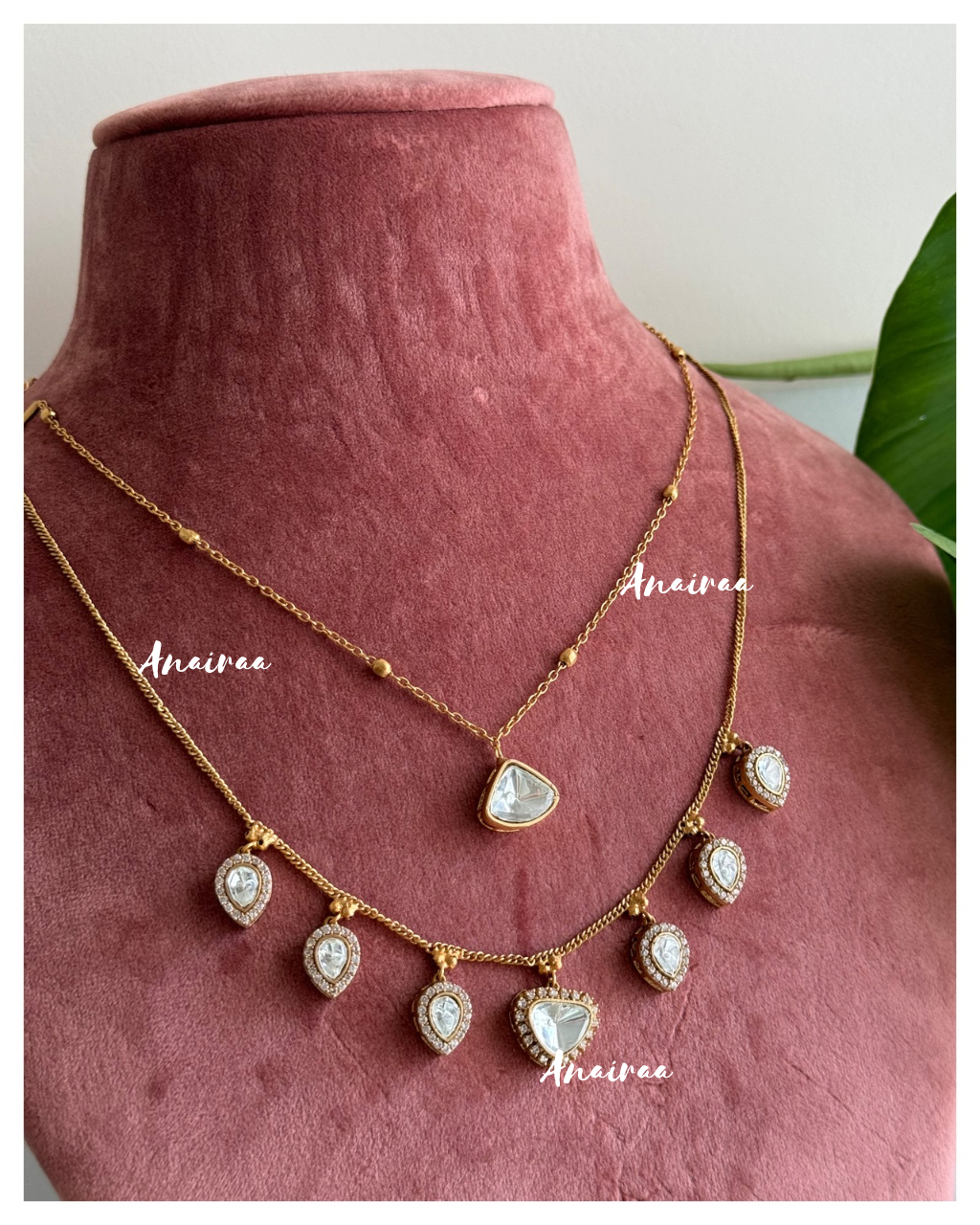 Double layer polki necklace sets