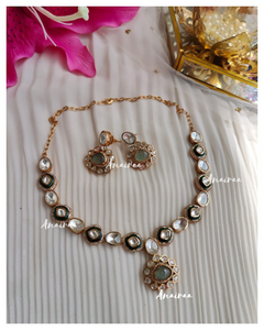 Polki Green Meena Necklace set