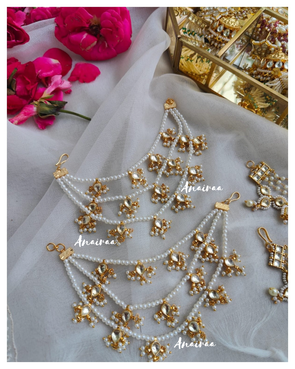 Pearls paachi kundan earchains