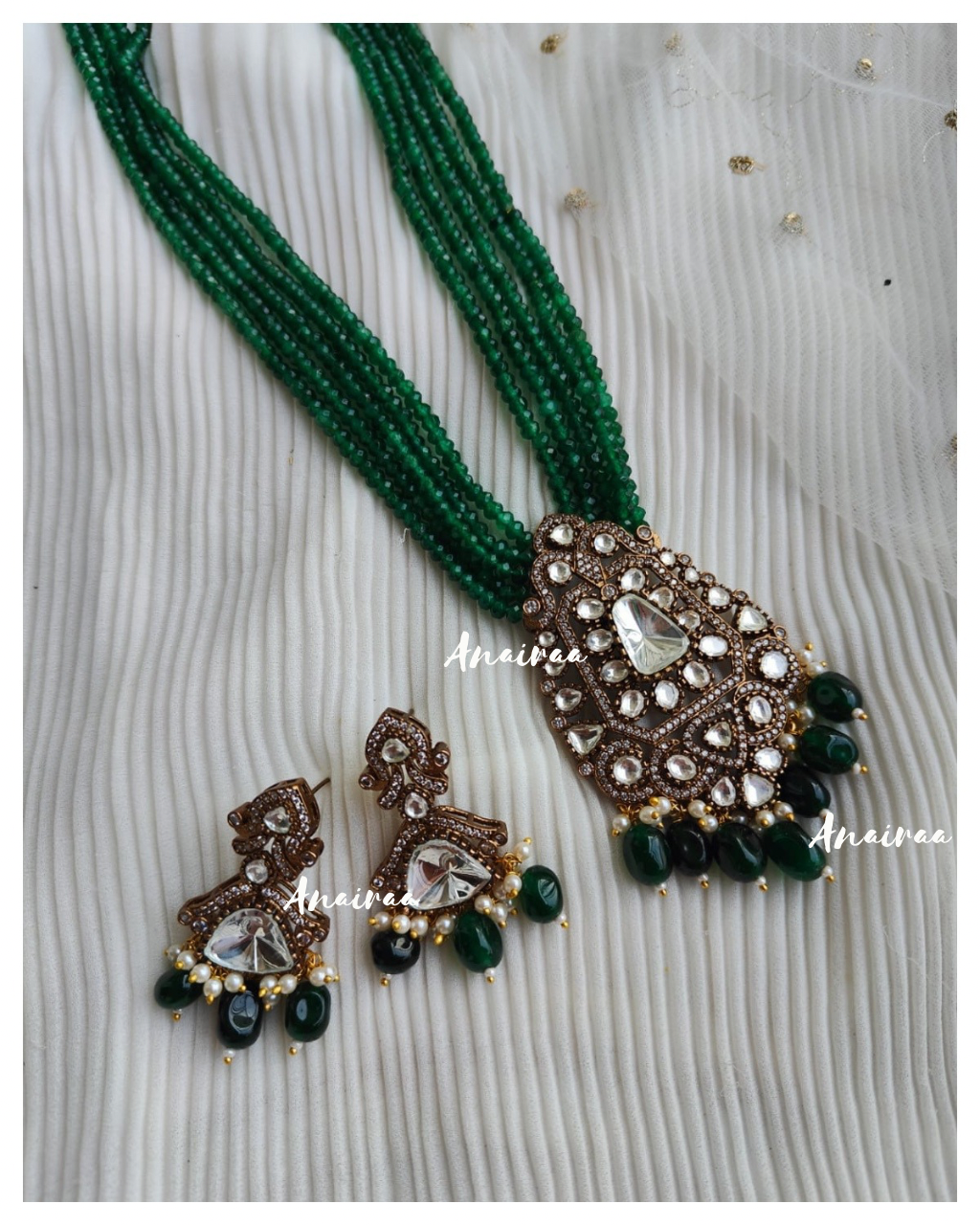 Emerald polki victorian long necklace