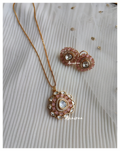 Pastel pink polki pendant set