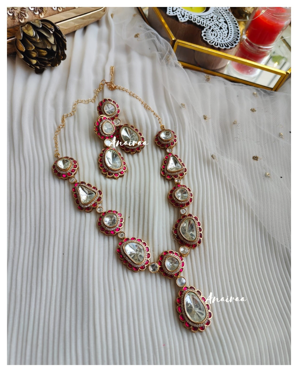 Ruby Polki long necklace set