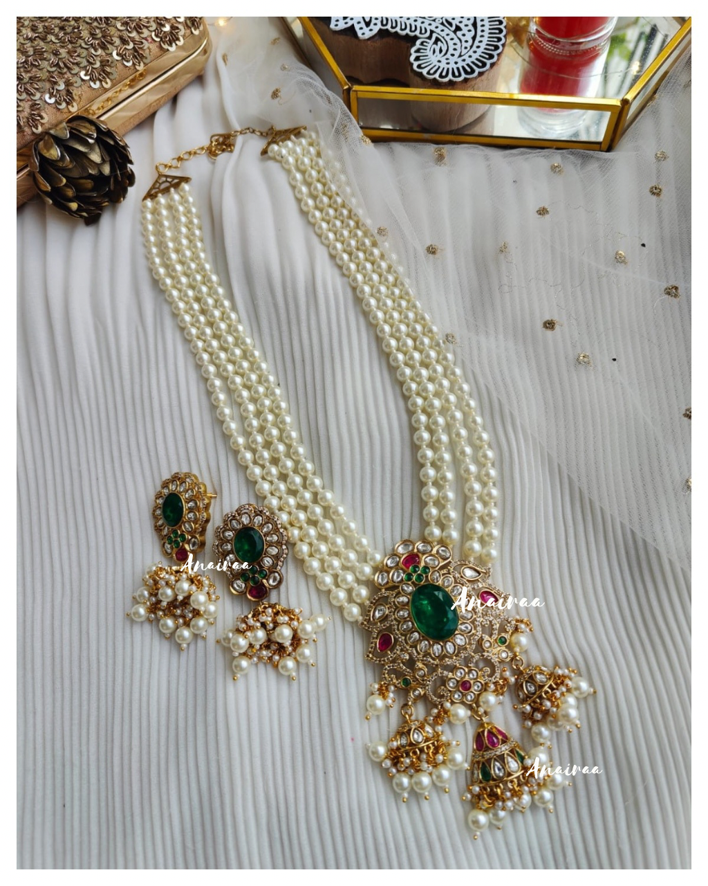 Polki pearls long necklace set