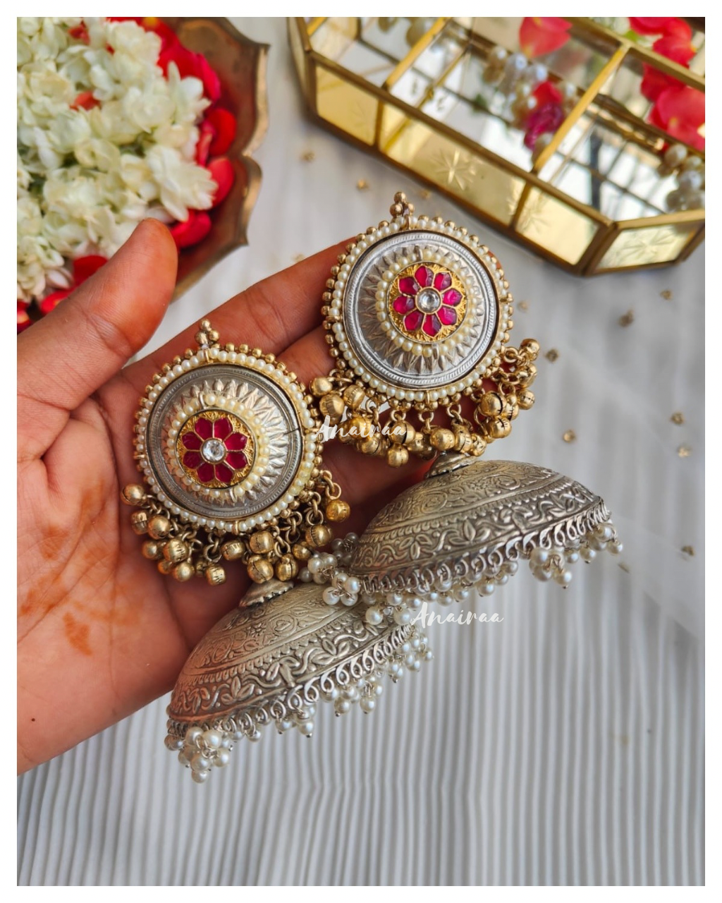 Dual tone silver jhumkas