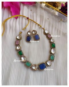 Multicolored polki necklace set