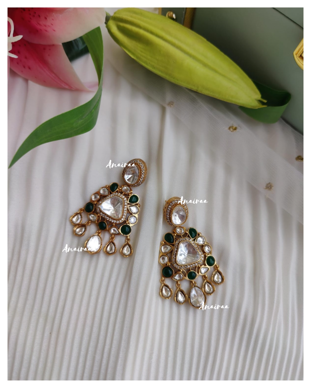 Emerald polki  moissanite earrings