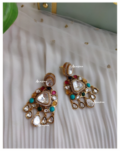 Navratan polki mossanite earrings