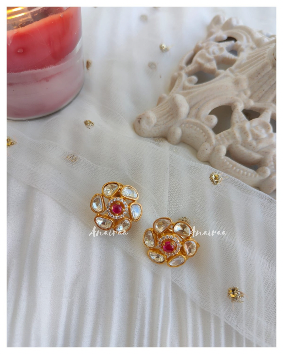 Ruby Polki Moissanite studs