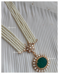 A polki long necklace set (Dark green)